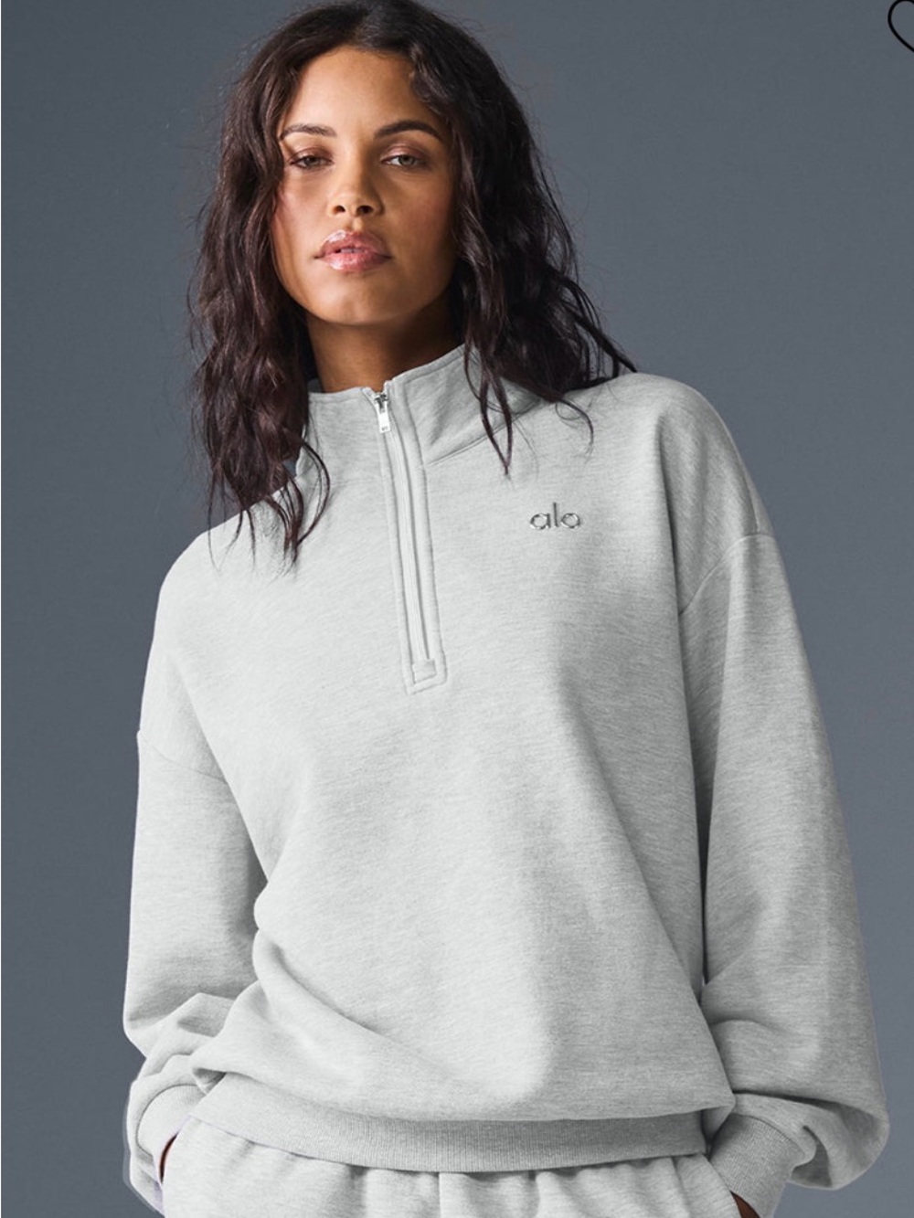 ALO Yoga Heather Gray Half-Zip Pullover - Picture 3 of 3